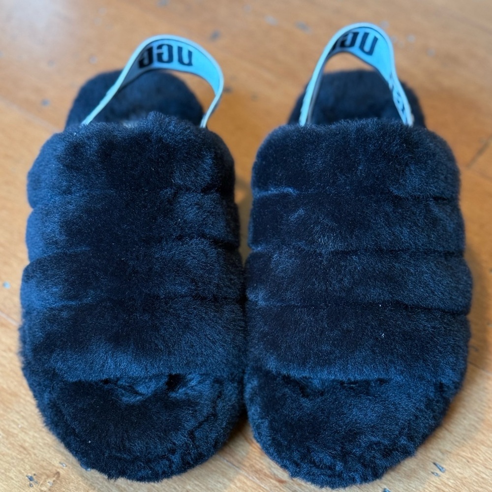 UGG Womens Fluff Yeah Slides Black Size 7 - Picture 6 of 6